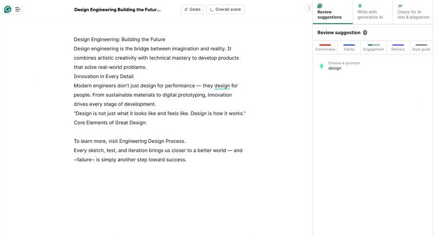 Grammarly screen example