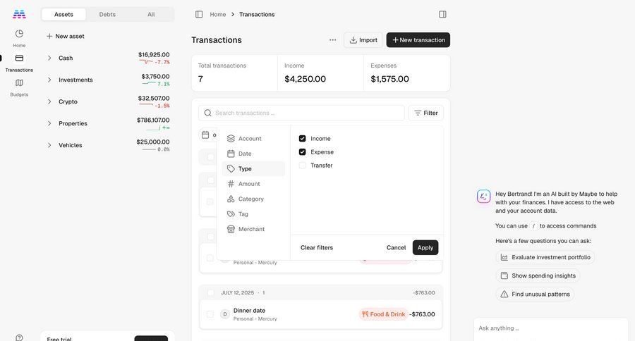 Maybe Finance screen example