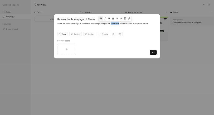 Workflow
			 task management project management attachment create menu ui page example