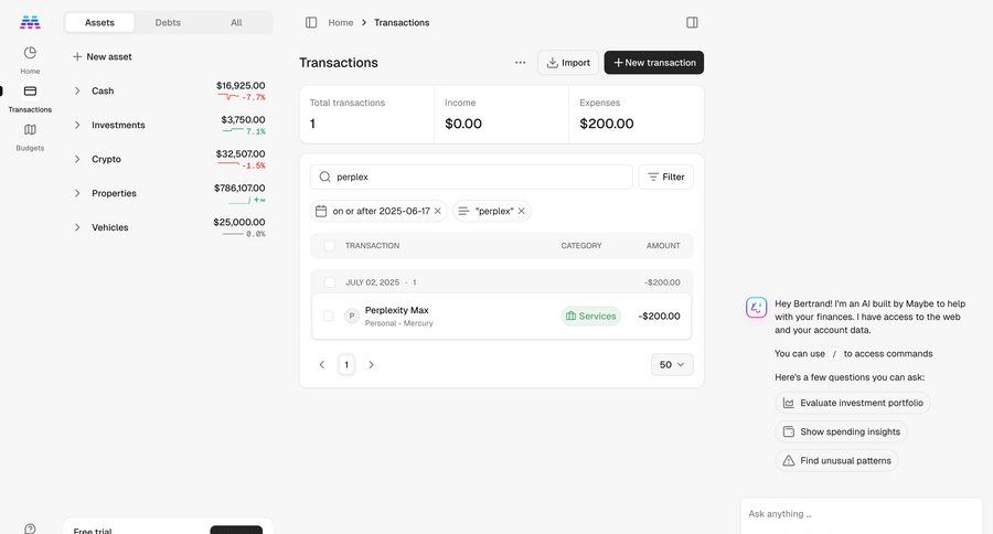Maybe Finance screen example