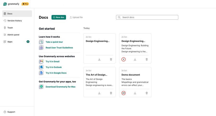 Grammarly screen example