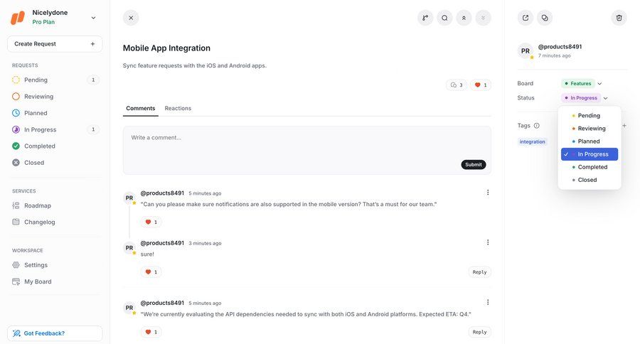 UserJot
			detail page comments & reactions modal & popover item settings task management collaboration project management tagging menu ui page example