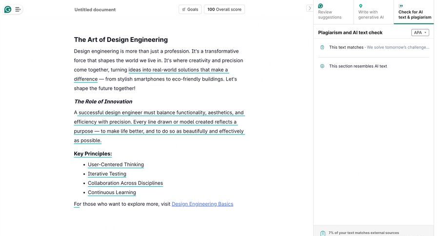 Grammarly screen example