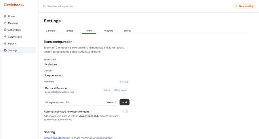 Circleback
			 configuration settings user management form sharing ui page example
