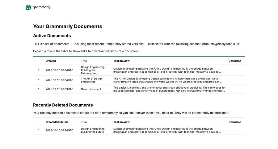 Grammarly
				list ui page example