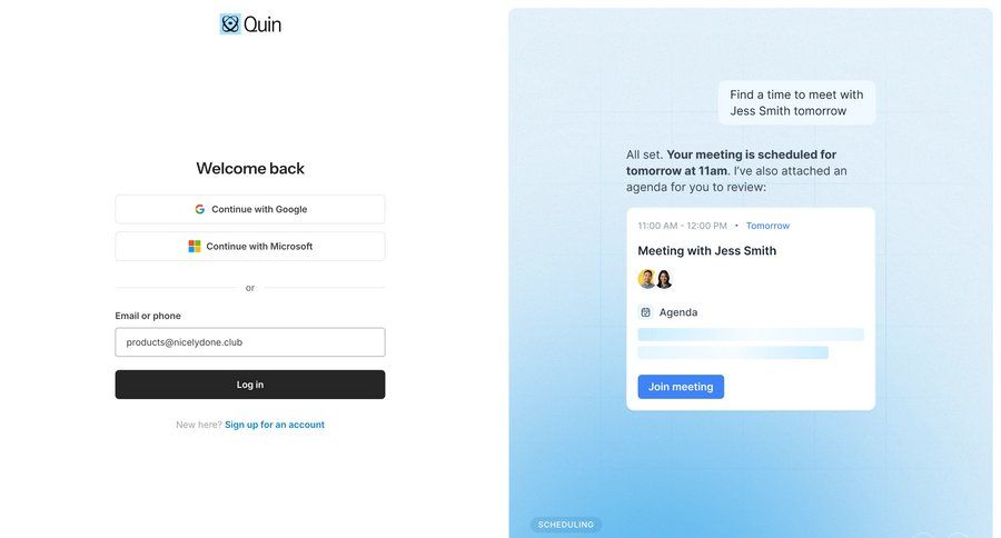 Quin
				signin page example