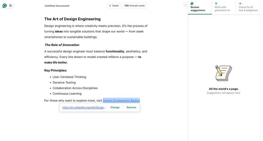 Grammarly screen example