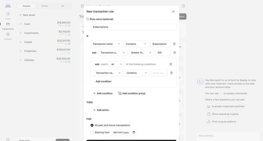 Maybe Finance screen example