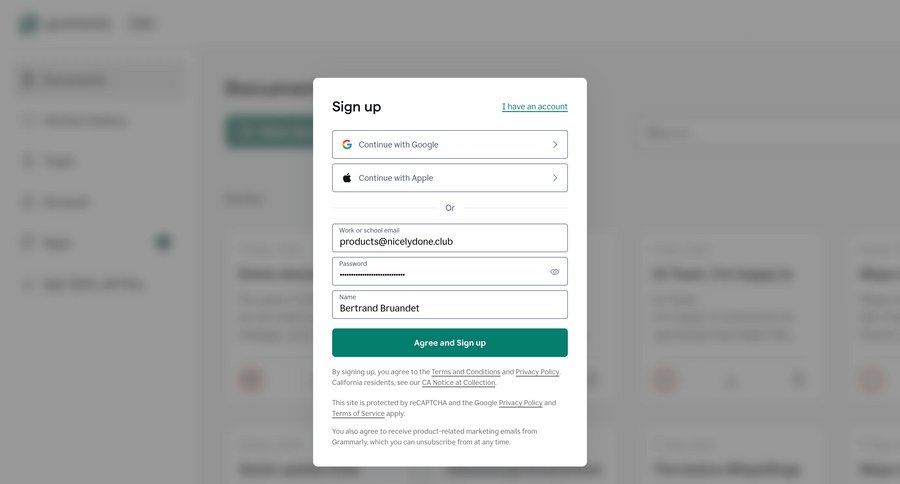 Grammarly screen example