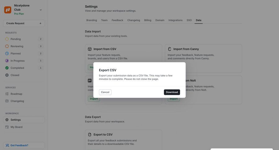 UserJot
			 data management settings data export import data data import ui page example