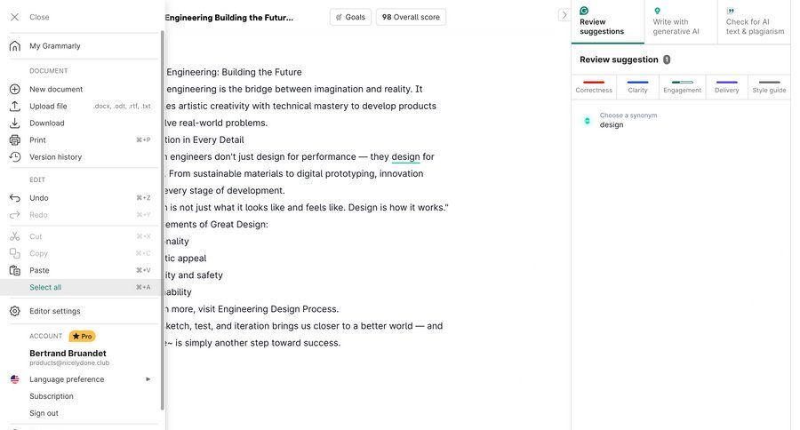 Grammarly screen example