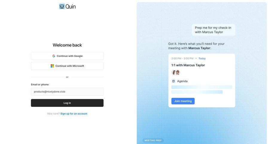 Quin
				signin page example