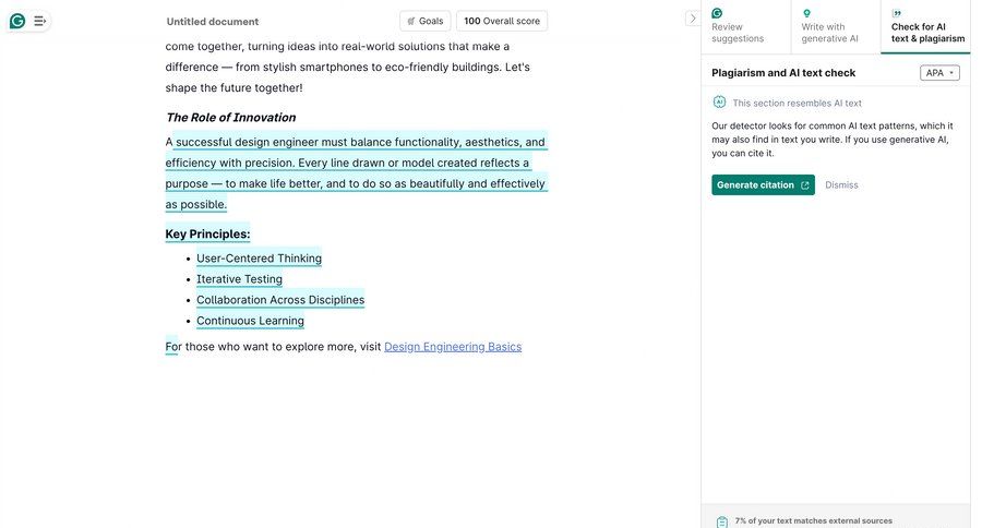 Grammarly screen example