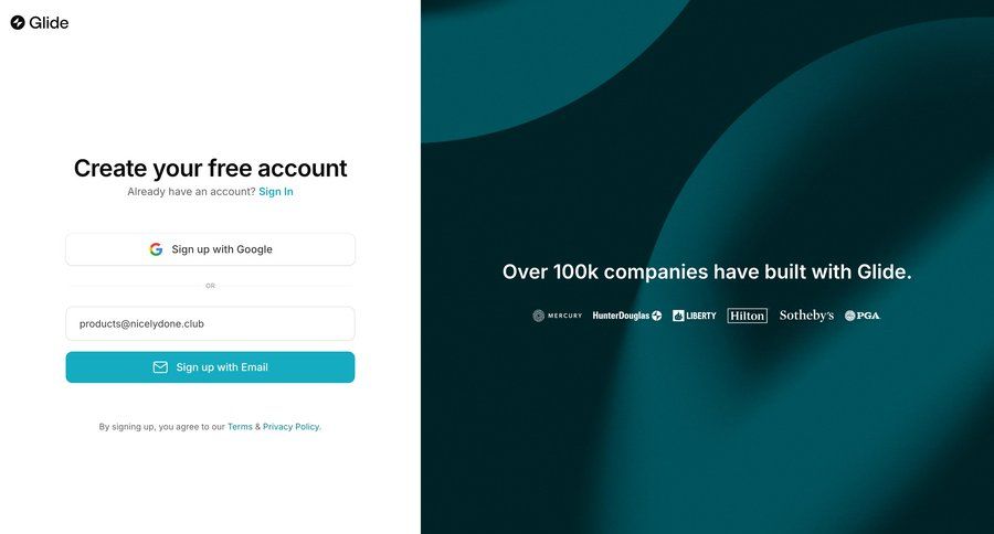Glide
				signup page example