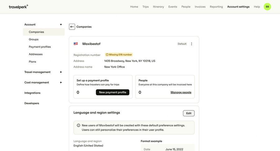 Travelperk
				settings ui page example