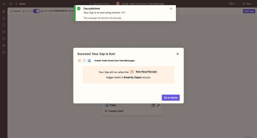 Zapier
			 modal screen dashboard workflow automation confirmation screen ui page example