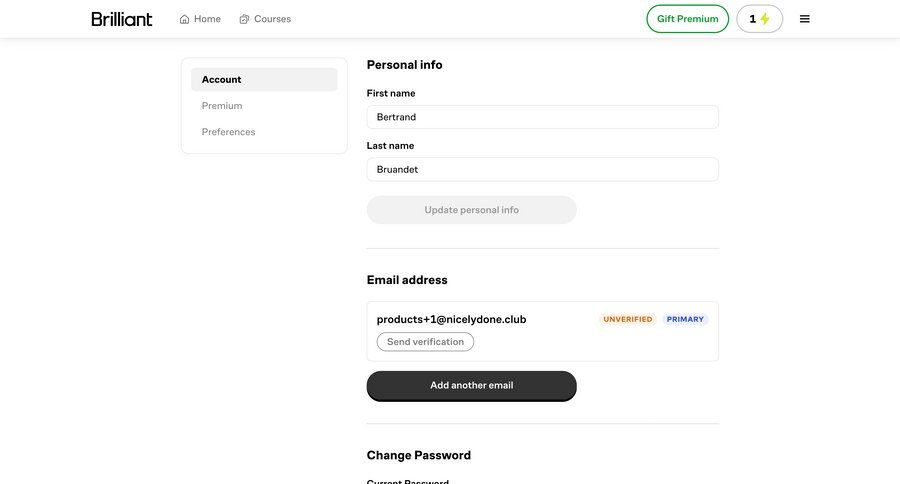 Brillant
			profile form account settings settings account management form data export account settings email management change password ui page example