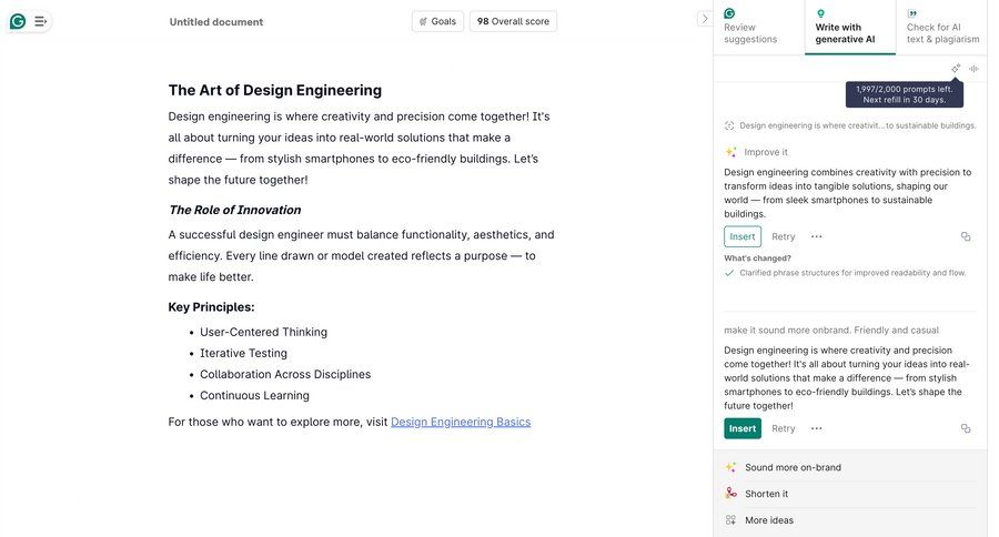 Grammarly screen example