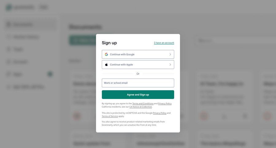 Grammarly
				signup page example