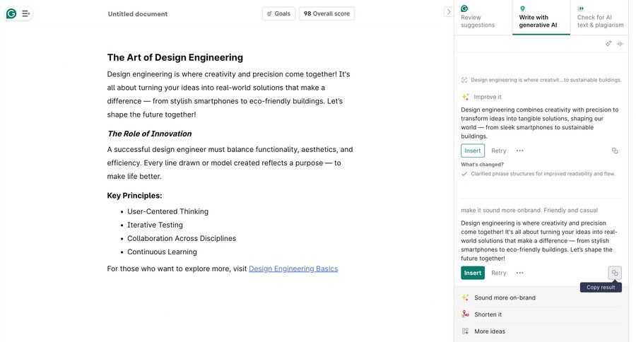 Grammarly screen example