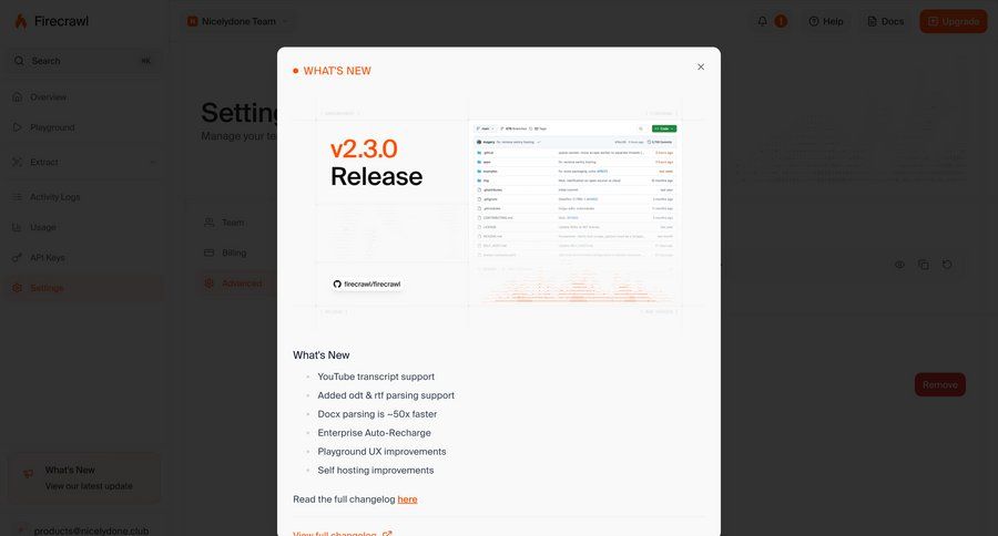 Firecrawl
			 changelog ui page example