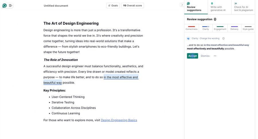 Grammarly screen example