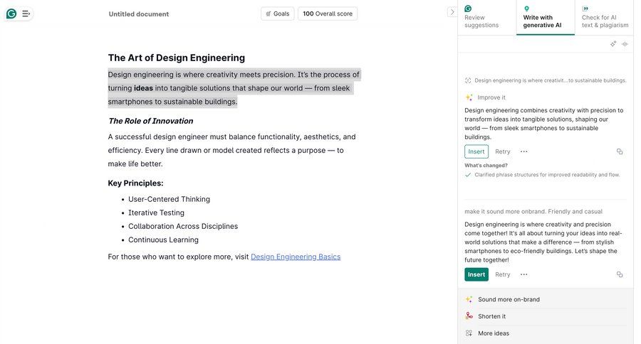Grammarly screen example