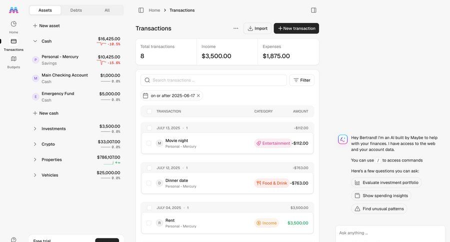 Maybe Finance screen example