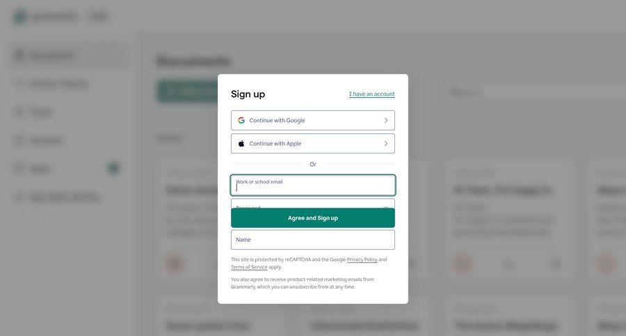 Grammarly
				signup page example