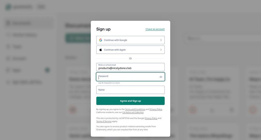 Grammarly
				signup page example