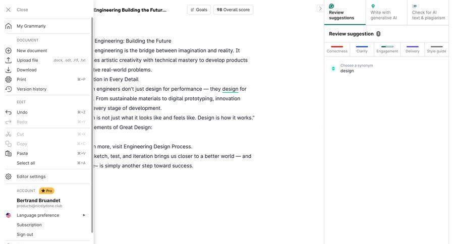 Grammarly screen example