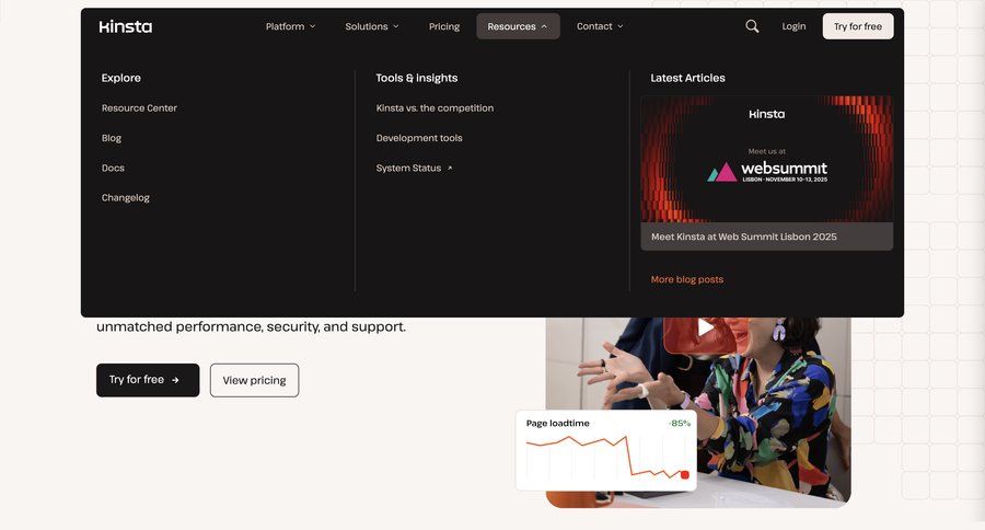 Kinsta
				dropdown & other states page example