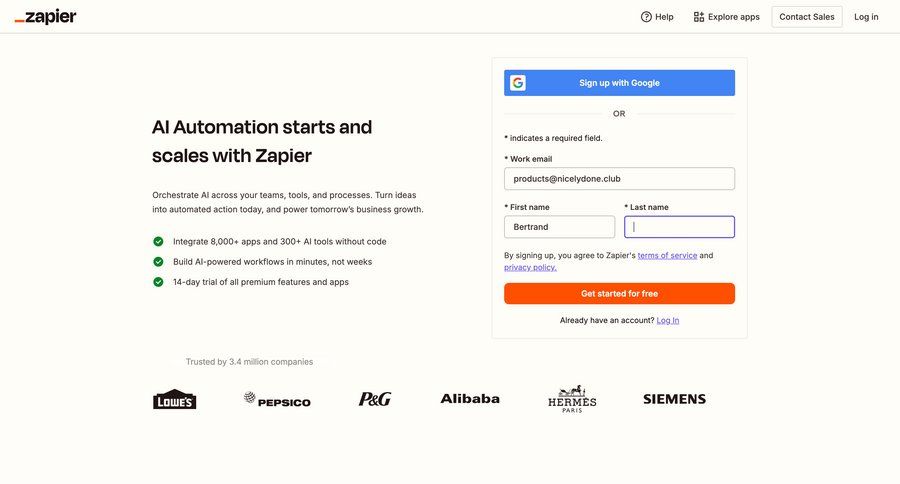 Zapier
				signup page example