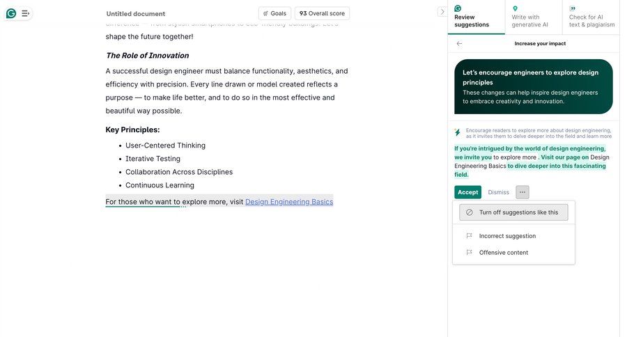 Grammarly screen example