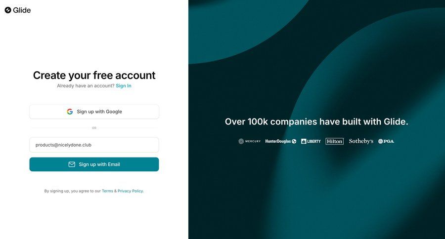 Glide
				signup page example