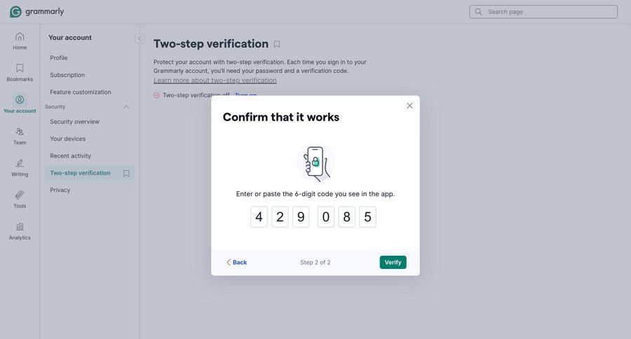 Grammarly screen example