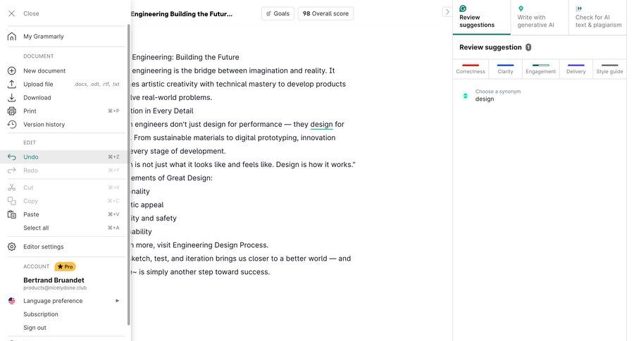 Grammarly screen example