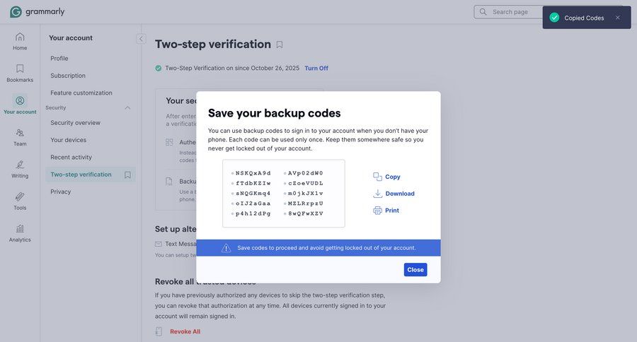 Grammarly screen example