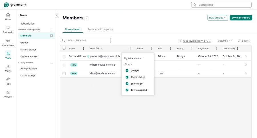Grammarly screen example