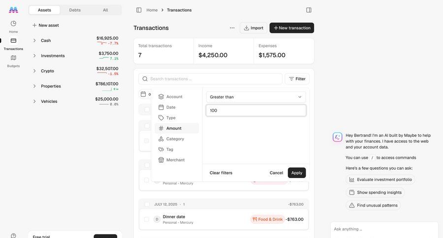 Maybe Finance screen example