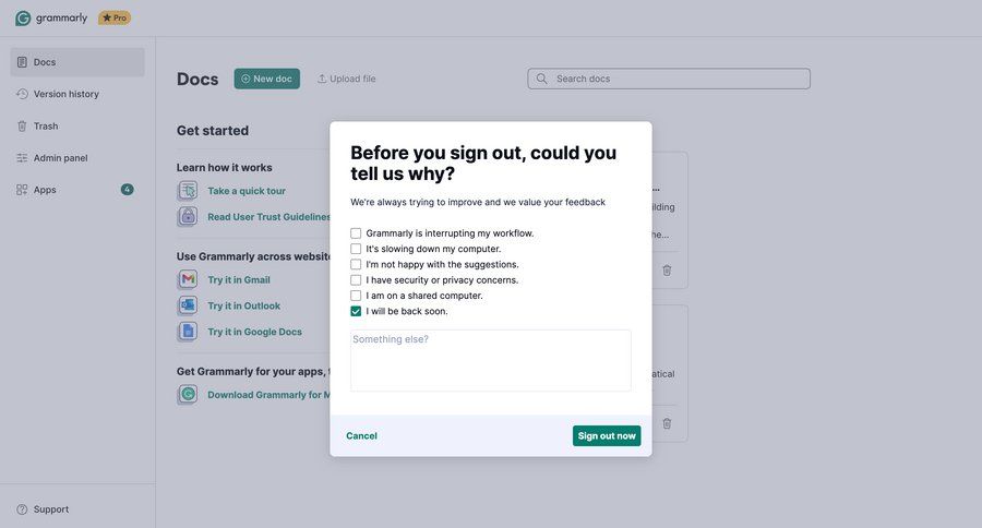 Grammarly
				home page example