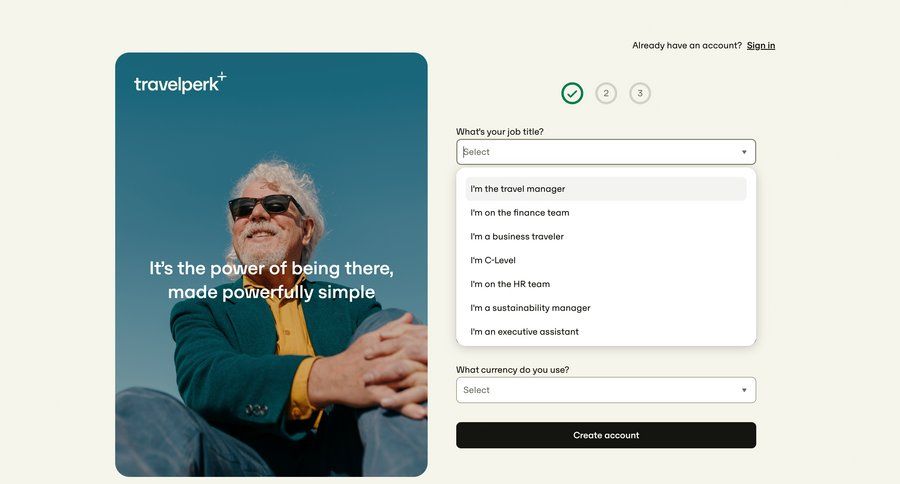Travelperk
				signup page example