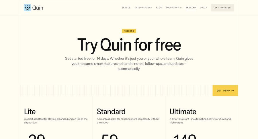 Quin
				plans & pricing ui page example