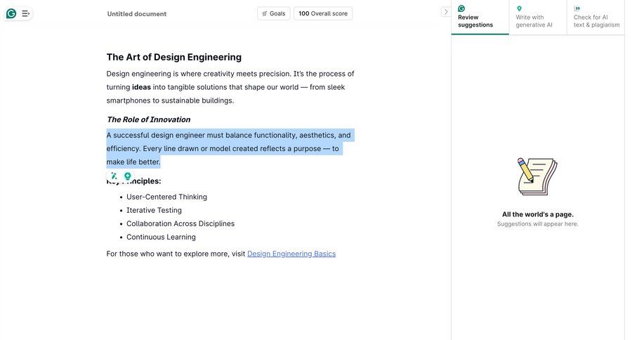 Grammarly screen example