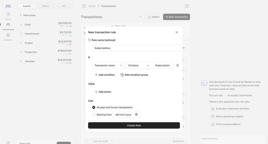 Maybe Finance screen example