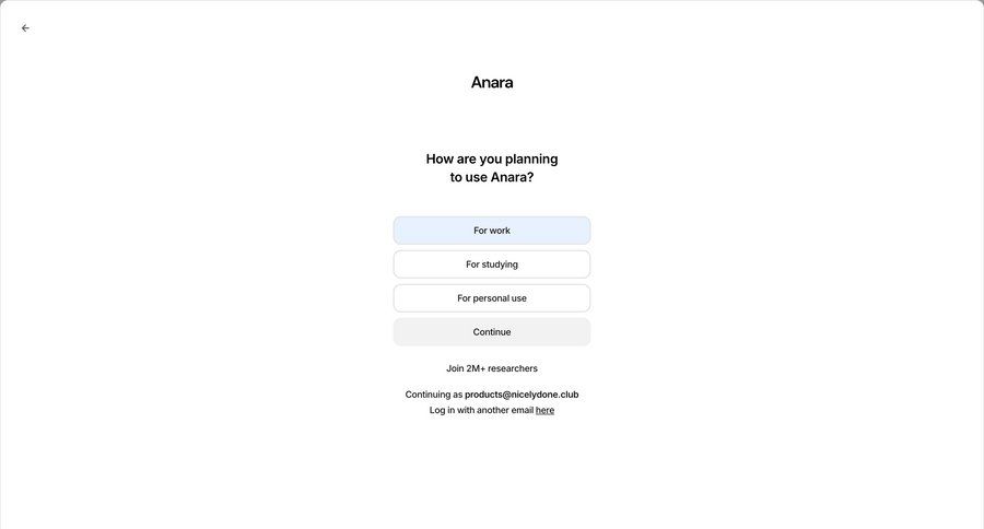 Anara
				onboarding page example