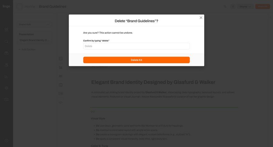 Lingo
			 modal screen design confirmation document management ui page example