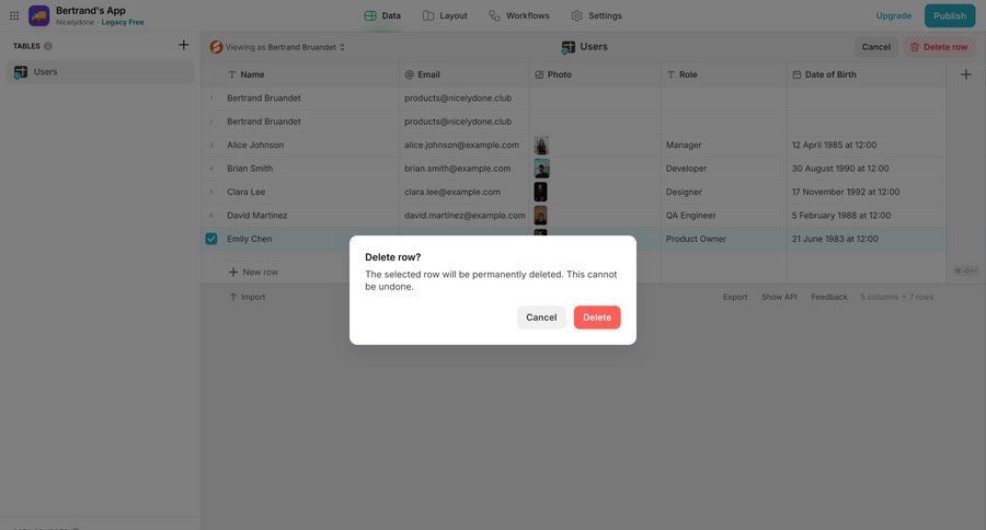 Glide
			modal & popover table delete data management confirmation cancel deletion ui page example