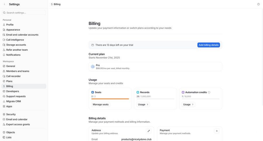 Attio
				settings ui page example