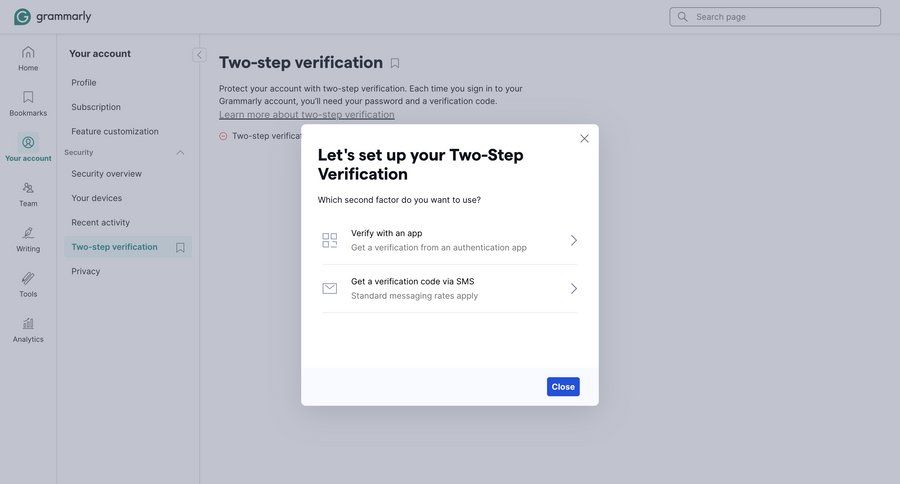 Grammarly screen example